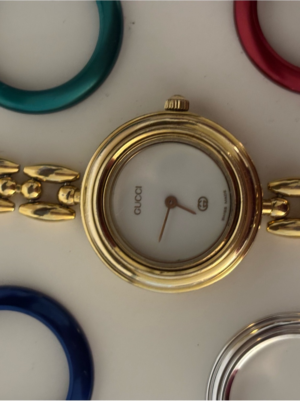Authentic Gucci Gold Change Bezel 11/12 Rice Link 7.5” Bracelet Watch COA - Picture 6 of 16